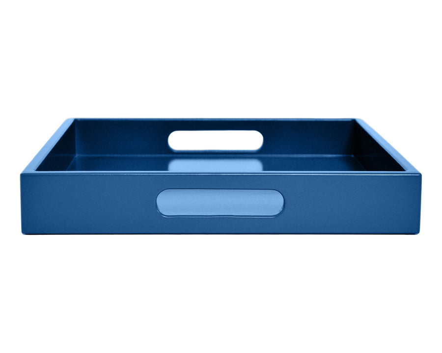 Blue large ottoman coffee table tray with handles