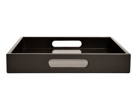 Dark brown large ottoman coffee table tray with handles