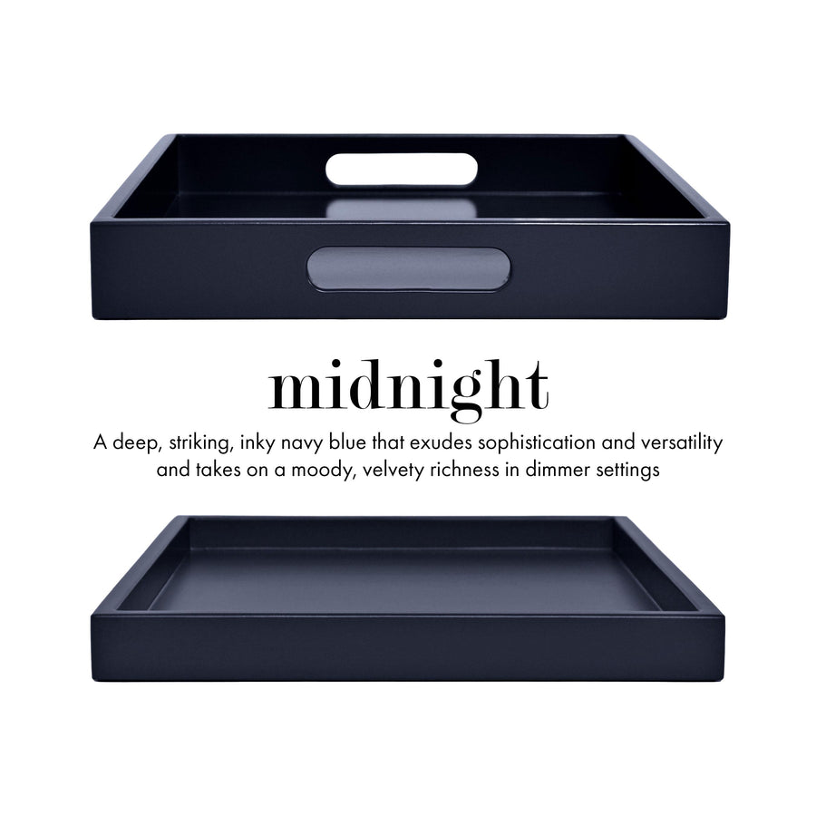 Navy Blue Wood Tray with Handles | Decorative Coffee Table & Ottoman Tray – Midnight