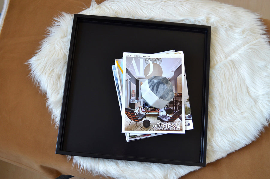 Navy Blue Shallow Wood Tray | Decorative Coffee Table & Ottoman Decor – Midnight