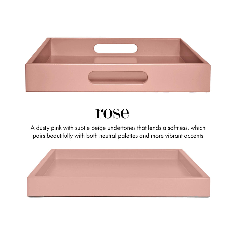 Dusty Pink Shallow Wood Tray | Decorative Coffee Table & Ottoman Decor – Rose