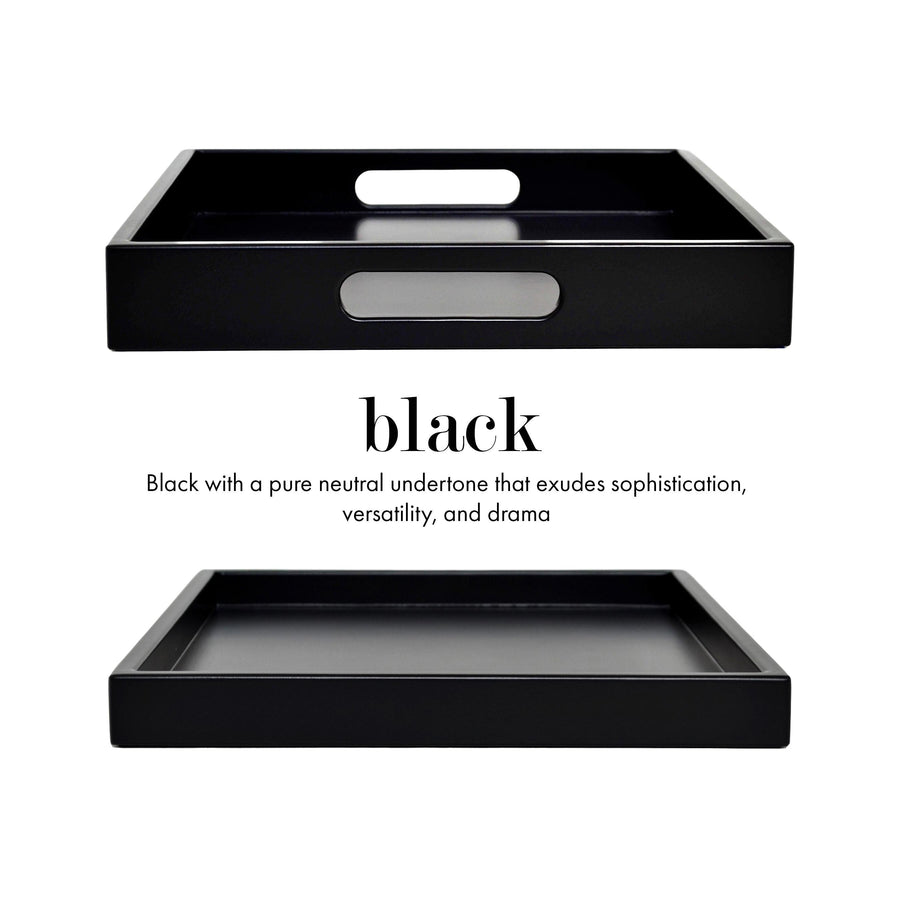 Black Shallow Wood Tray | Decorative Coffee Table & Ottoman Decor – Black