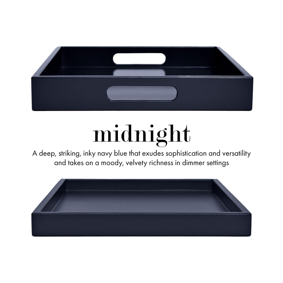 Navy Blue Shallow Wood Tray | Decorative Coffee Table & Ottoman Decor – Midnight