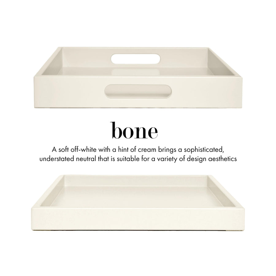 Off White Shallow Wood Tray | Decorative Coffee Table & Ottoman Decor – Bone