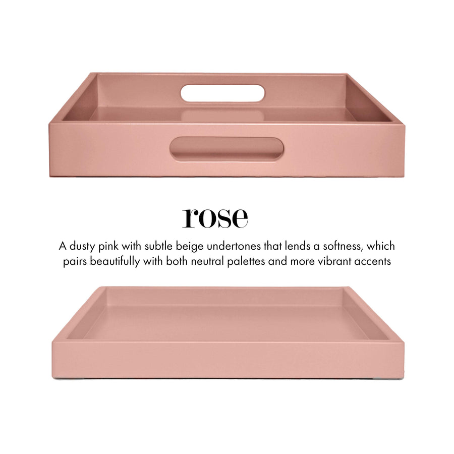 Dusty Pink Wood Tray with Handles | Coffee Table & Ottoman Decor – Rose