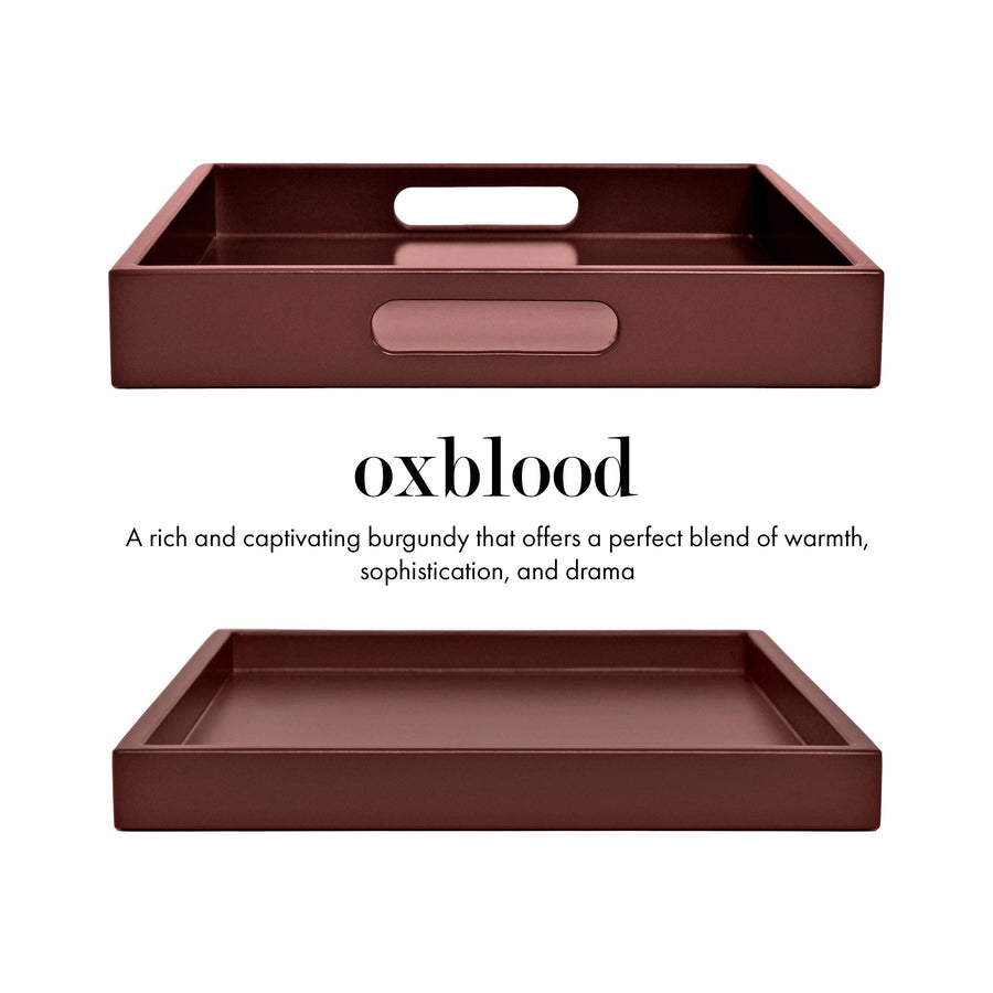 Burgundy Wood Tray with Handles | Coffee Table & Ottoman Decor – Oxblood