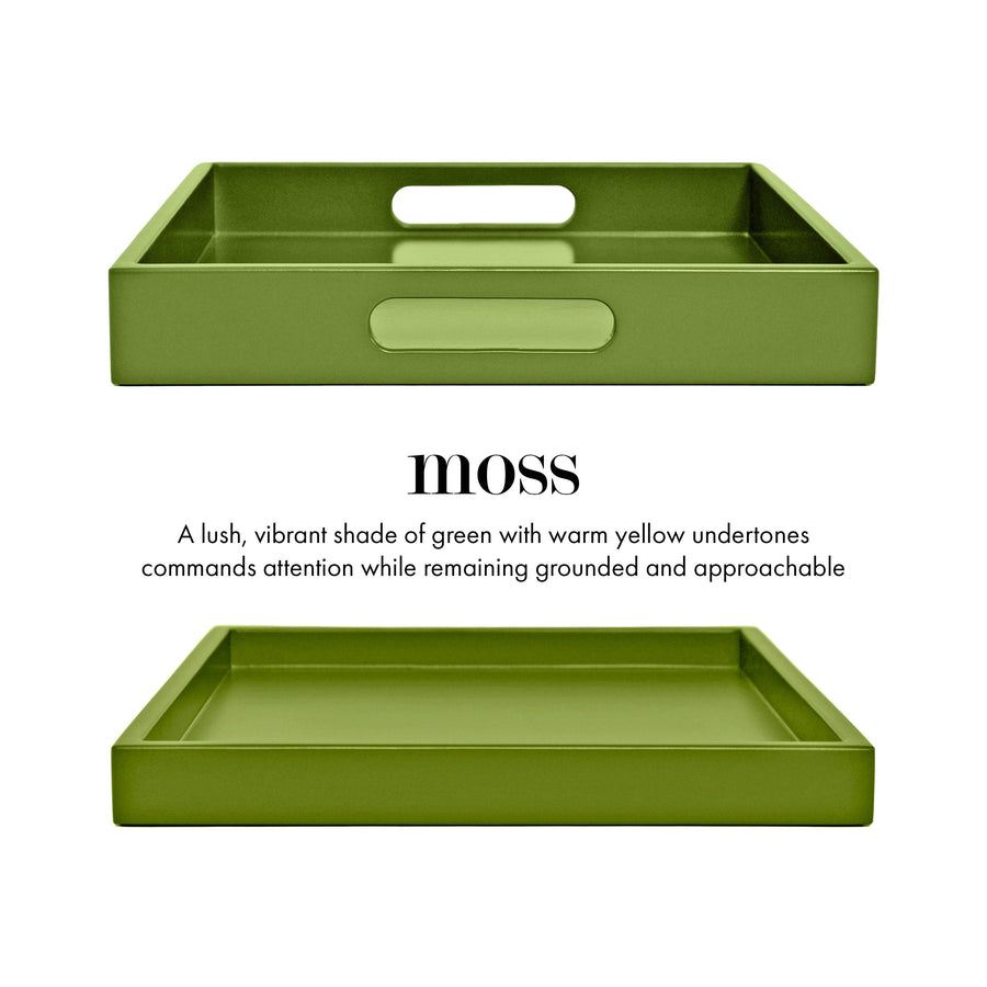 Vibrant Green Shallow Wood Tray | Decorative Coffee Table & Ottoman Decor – Moss