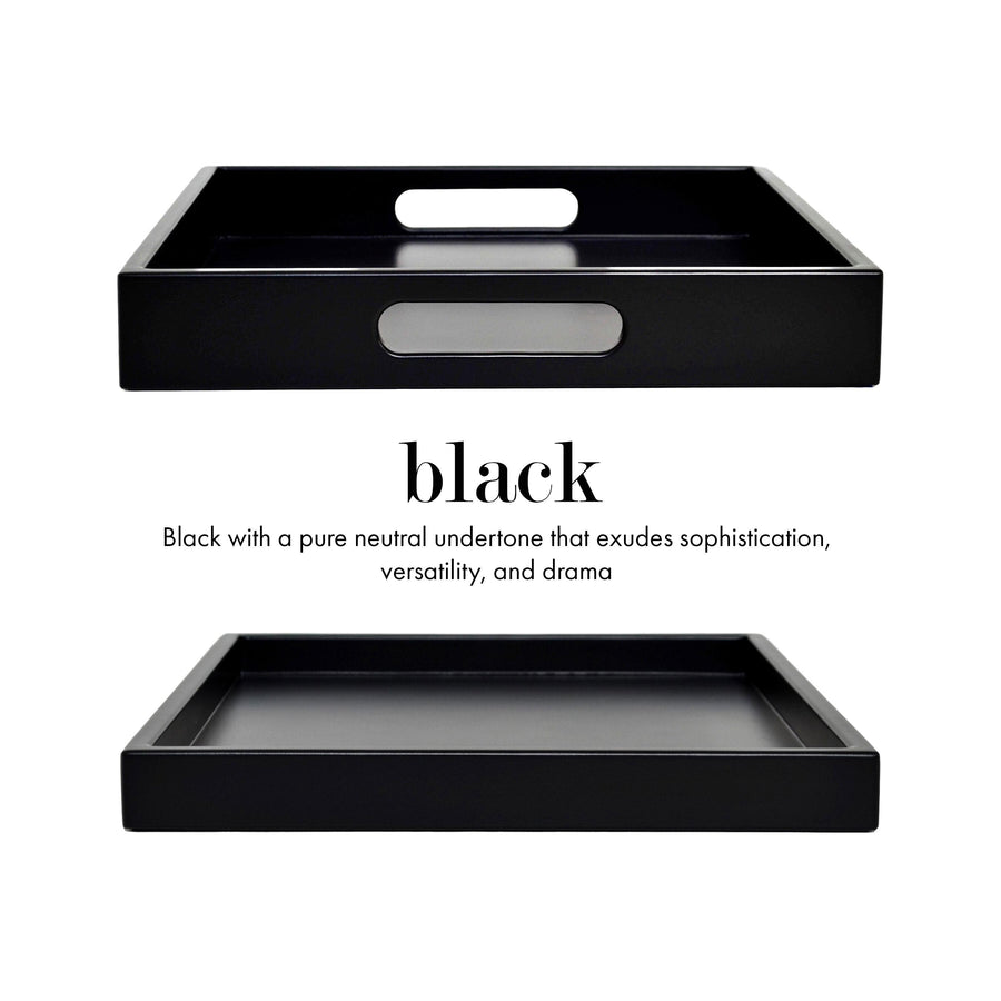 Black Wood Tray with Handles – Black