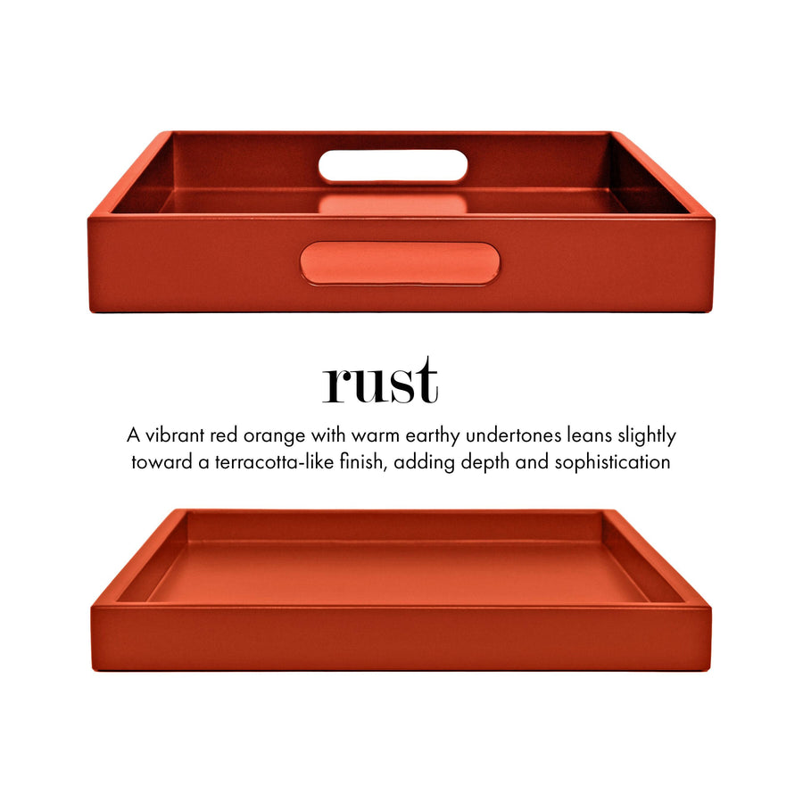 Burnt Orange Shallow Wood Tray | Decorative Coffee Table & Ottoman Decor – Rust