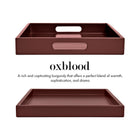 Burgundy Shallow Wood Tray | Decorative Coffee Table & Ottoman Decor – Oxblood