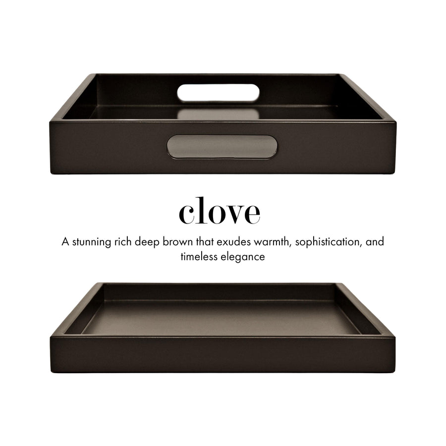 Dark Brown Wood Tray with Handles | Decorative Coffee Table & Ottoman Tray – Clove