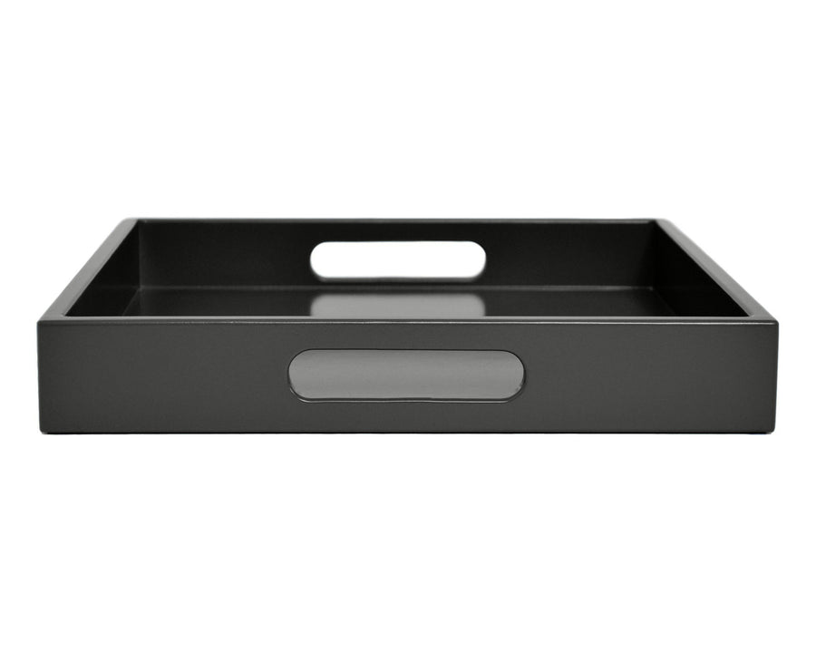 Dark gray large ottoman tray with handles